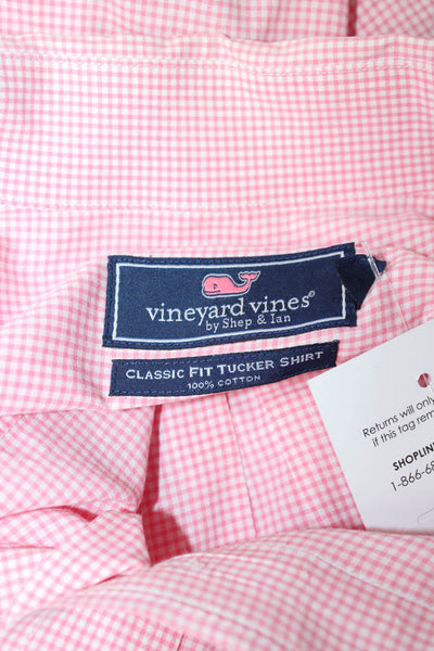 Vineyard Vines Mens Button Front Long Sleeve Collared Plaid Shirt Pink White XL