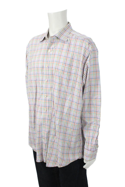 Vineyard Vines Mens Button Front Collared Plaid Shirt White Multi Size XL