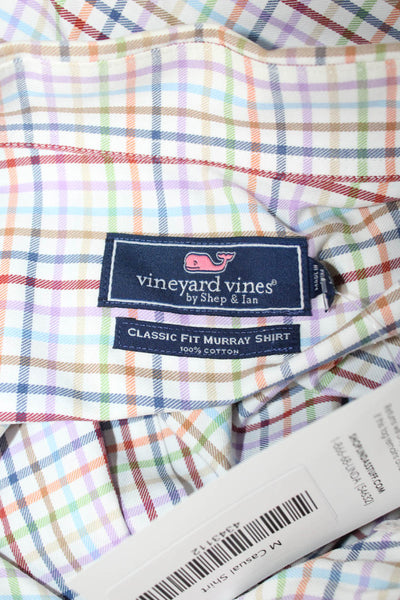 Vineyard Vines Mens Button Front Collared Plaid Shirt White Multi Size XL