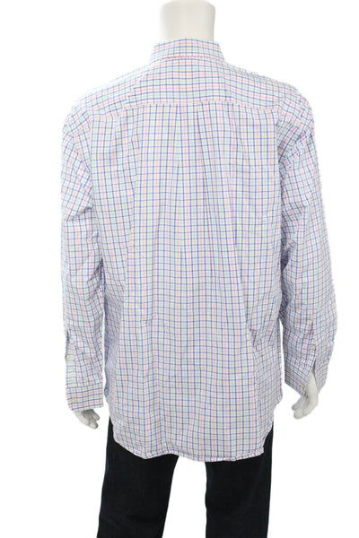 Vineyard Vines Mens Button Front Collared Plaid Shirt White Blue Green Size XL