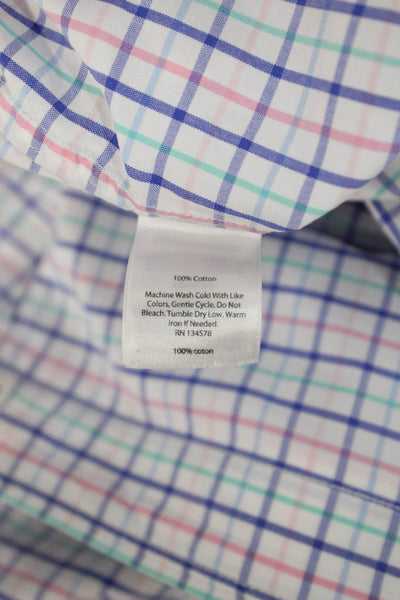 Vineyard Vines Mens Button Front Collared Plaid Shirt White Blue Green Size XL