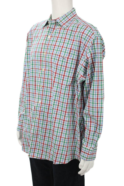 Vineyard Vines Mens Button Front Collared Plaid Shirt White Red Green Size XL