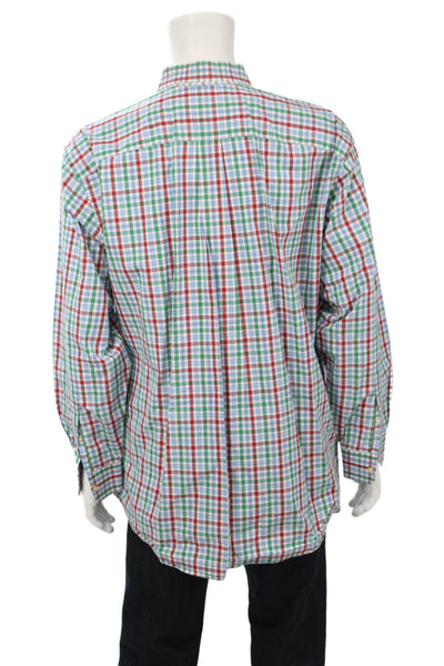 Vineyard Vines Mens Button Front Collared Plaid Shirt White Red Green Size XL