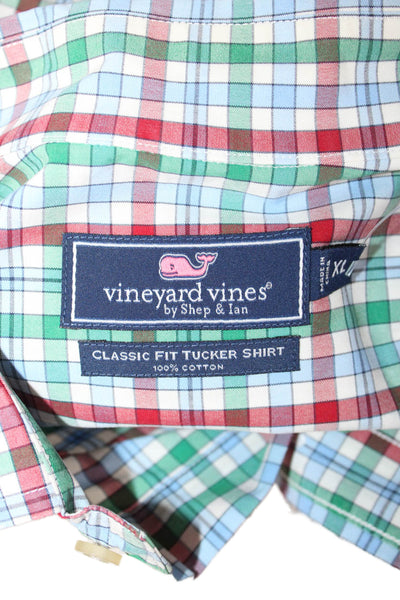 Vineyard Vines Mens Button Front Collared Plaid Shirt White Red Green Size XL
