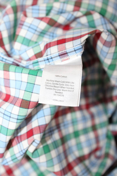 Vineyard Vines Mens Button Front Collared Plaid Shirt White Red Green Size XL