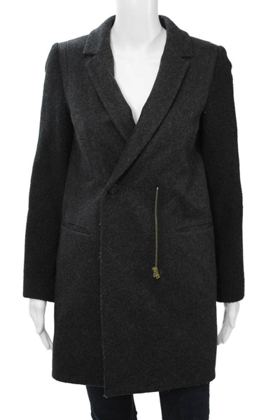 Ba&Sh Womens Black Cotton Overcoat Button Collared Long Sleeve Size 1