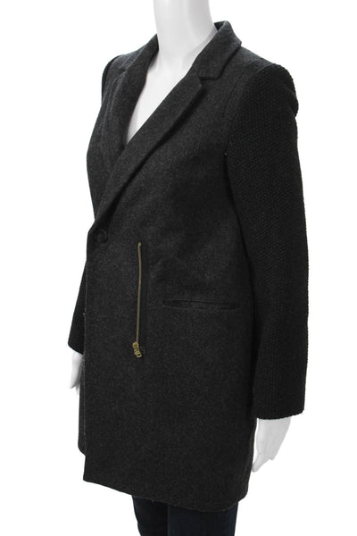 Ba&Sh Womens Black Cotton Overcoat Button Collared Long Sleeve Size 1