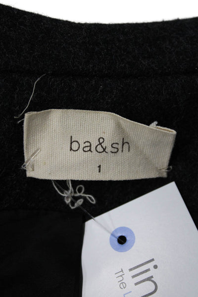 Ba&Sh Womens Black Cotton Overcoat Button Collared Long Sleeve Size 1