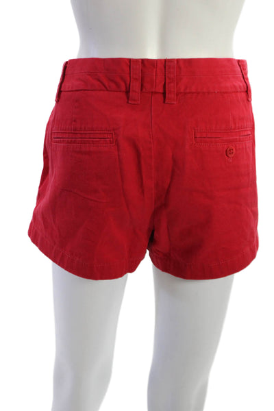J Crew Unisex Chino Shorts Red 100% Cotton Button Waist Size 6