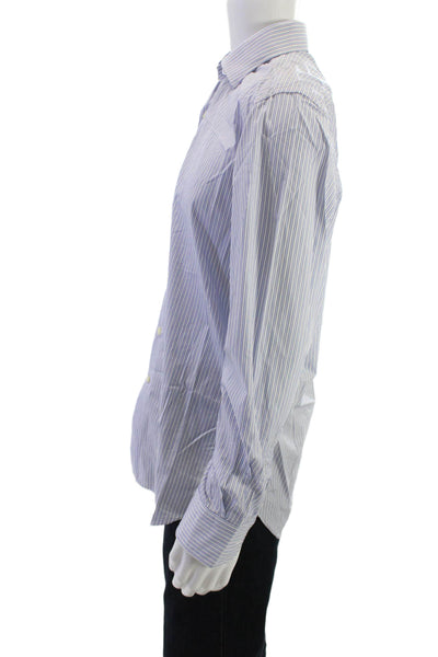 Hickey Freeman Mens Point Collar Blue Striped Cotton Dress Shirt Size 16.5