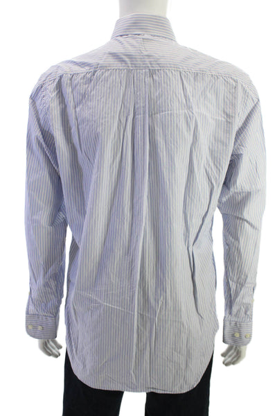 Hickey Freeman Mens Point Collar Blue Striped Cotton Dress Shirt Size 16.5