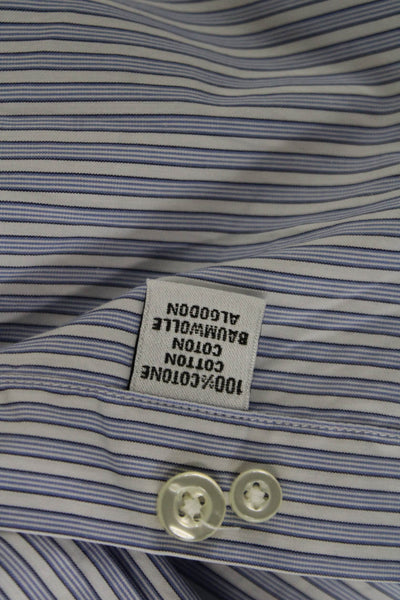 Hickey Freeman Mens Point Collar Blue Striped Cotton Dress Shirt Size 16.5
