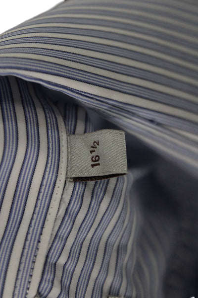 Hickey Freeman Mens Point Collar Blue Striped Cotton Dress Shirt Size 16.5