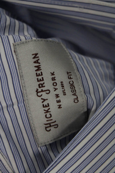 Hickey Freeman Mens Point Collar Blue Striped Cotton Dress Shirt Size 16.5