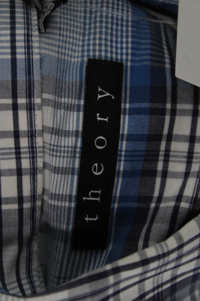 Theory Mens Button Front Long Sleeve Collared Plaid Shirt Blue White Size Small