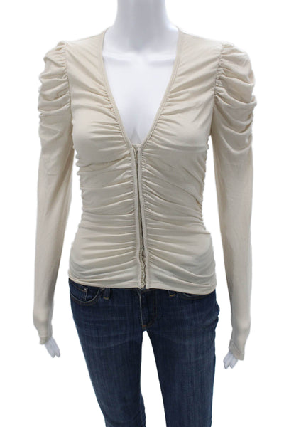 ASTR Womens Beige V-Neck Long Sleeve Blouse Size S