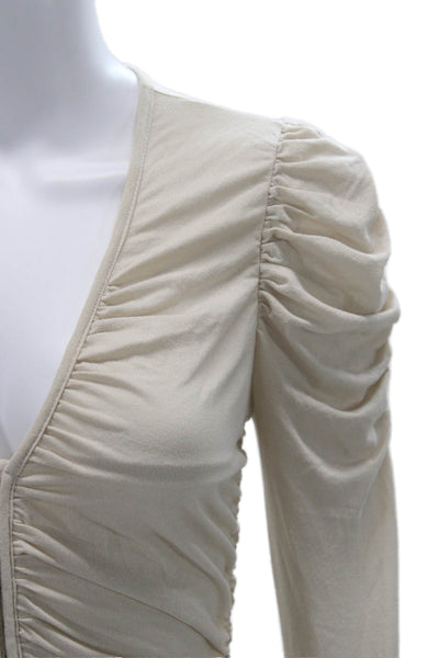 ASTR Womens Beige V-Neck Long Sleeve Blouse Size S