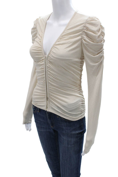 ASTR Womens Beige V-Neck Long Sleeve Blouse Size S