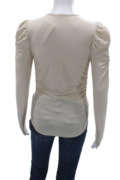 ASTR Womens Beige V-Neck Long Sleeve Blouse Size S
