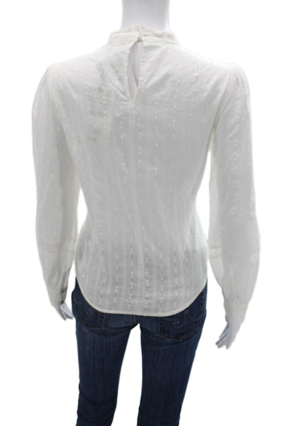 Zara Women White Cotton High Neck Button Long Sleeve Blouse Fall Size XS