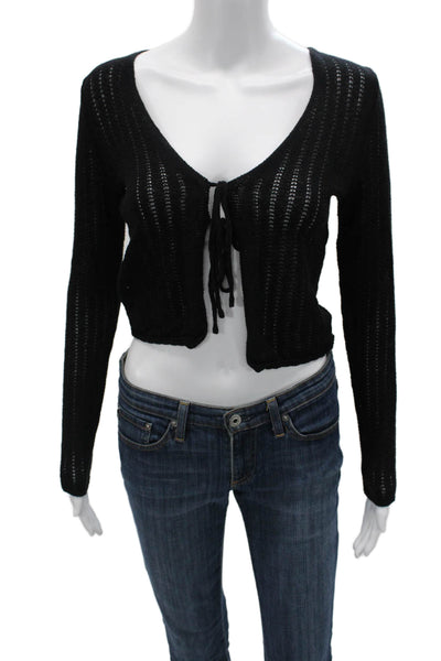 MNG Women Cardigan Black Striped V Neck Long Sleeve Size S