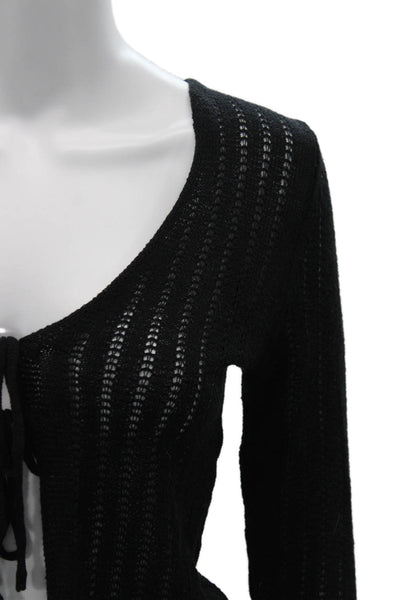 MNG Women Cardigan Black Striped V Neck Long Sleeve Size S