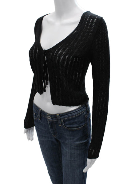 MNG Women Cardigan Black Striped V Neck Long Sleeve Size S