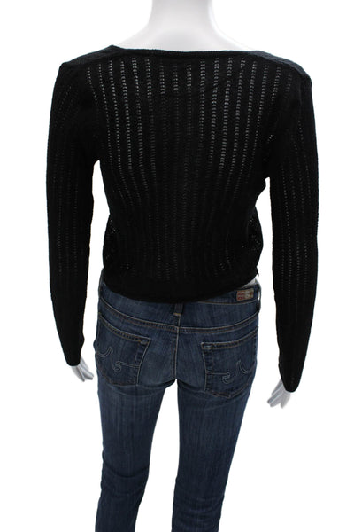 MNG Women Cardigan Black Striped V Neck Long Sleeve Size S