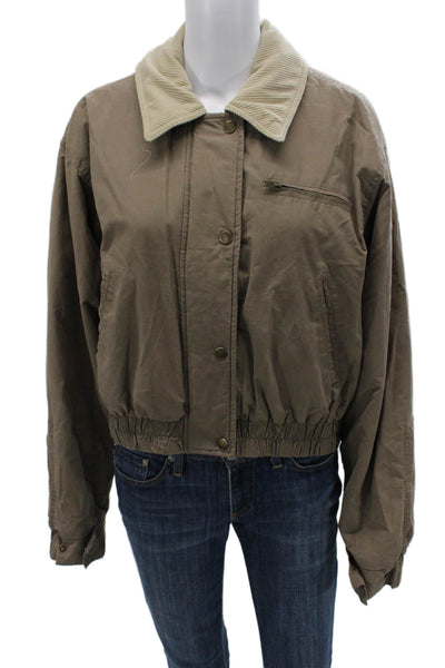 Zara Women Army Bomber Jacket Brown Collared Polyester Long Sleeve Size S