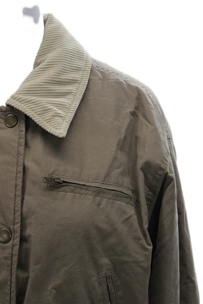 Zara Women Army Bomber Jacket Brown Collared Polyester Long Sleeve Size S