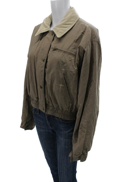 Zara Women Army Bomber Jacket Brown Collared Polyester Long Sleeve Size S