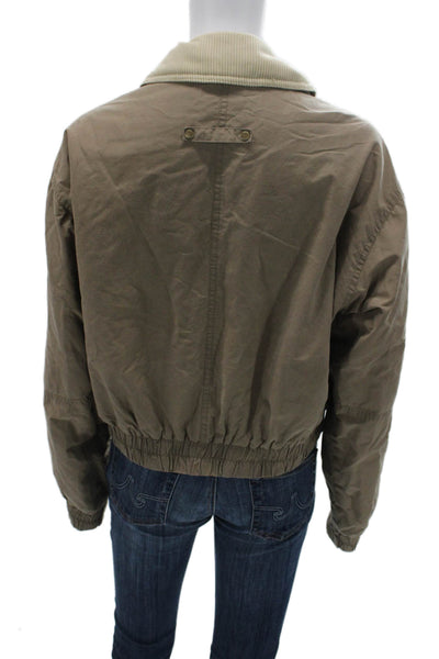 Zara Women Army Bomber Jacket Brown Collared Polyester Long Sleeve Size S