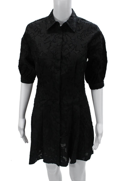 Club Monaco Women Shirt Dress Black Collared Button Short Sleeve Size 00