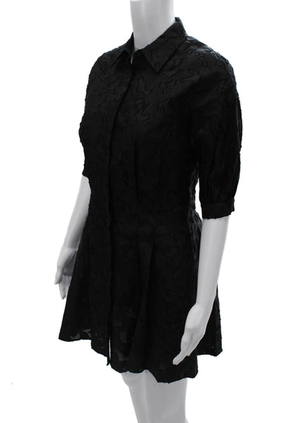 Club Monaco Women Shirt Dress Black Collared Button Short Sleeve Size 00