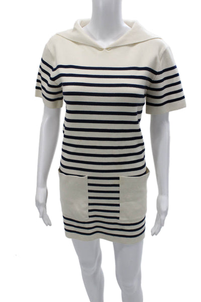 Zara Women Sweater Dress Beige Striped Short Sleeve Marine Viscose Blend Size S