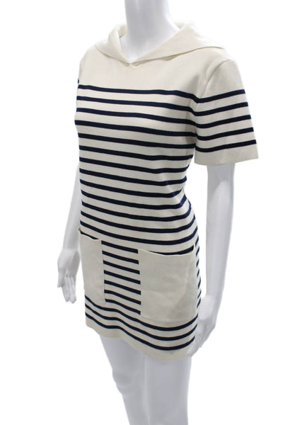 Zara Women Sweater Dress Beige Striped Short Sleeve Marine Viscose Blend Size S
