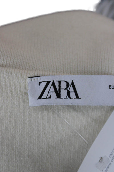 Zara Women Sweater Dress Beige Striped Short Sleeve Marine Viscose Blend Size S