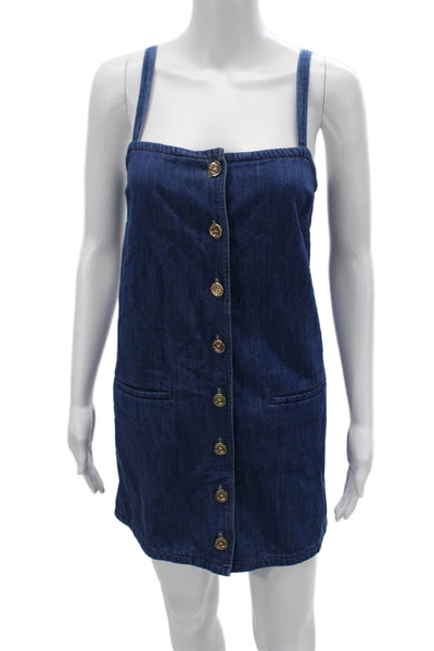 J Crew Womens Overall Dress Dark Blue Cotton Square Neck Size XS