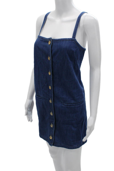 J Crew Womens Overall Dress Dark Blue Cotton Square Neck Size XS
