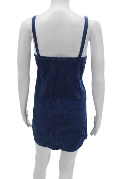 J Crew Womens Overall Dress Dark Blue Cotton Square Neck Size XS
