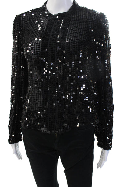 J Crew Women Black Cupro Crew Neck Long Sleeve Blouse Button Size S