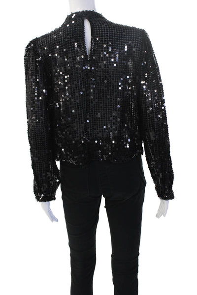 J Crew Women Black Cupro Crew Neck Long Sleeve Blouse Button Size S