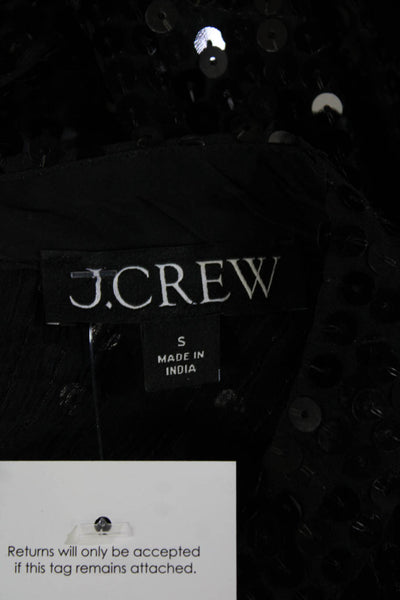 J Crew Women Black Cupro Crew Neck Long Sleeve Blouse Button Size S