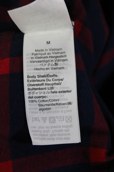 J Crew Women Basic Dark Blue Plaid Cotton Collared Button-Up Long Sleeve Size M