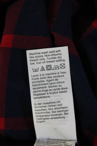 J Crew Women Basic Dark Blue Plaid Cotton Collared Button-Up Long Sleeve Size M