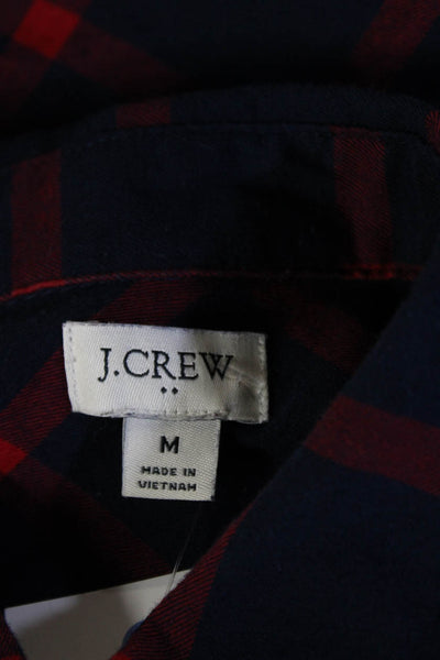 J Crew Women Basic Dark Blue Plaid Cotton Collared Button-Up Long Sleeve Size M