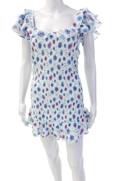 Love Shack Fancy Women Mini Sundress White Floral Cotton Square Neck Size M