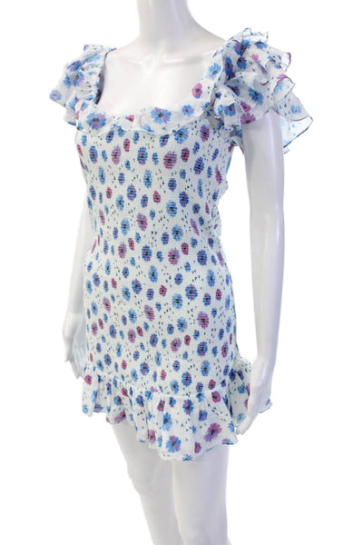 Love Shack Fancy Women Mini Sundress White Floral Cotton Square Neck Size M