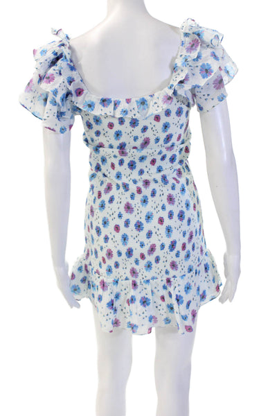 Love Shack Fancy Women Mini Sundress White Floral Cotton Square Neck Size M