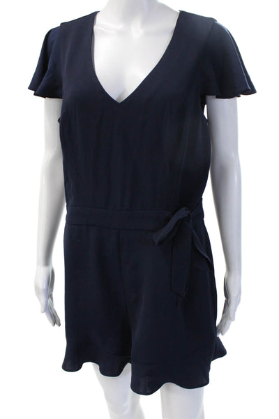 Parker Women Dark Blue V-Neck Short Sleeve Jumpsuit Solid Polyester Size 10